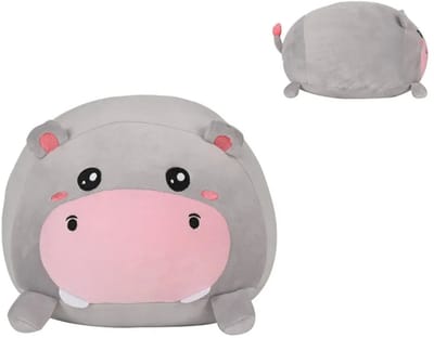 iTotal Home&Gifts Pillow 33x28x18cm "HIPPO" Medium de nijlpaard grijs - kinderkussen - kussen Kinderkamer - Fun kussens - Sierkussen- zacht kinderkussen - pluche