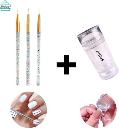 Nagelstempel Doorzichtig - Dubbele Siliconen Gel Stamper + Nagel Penseel Set 3 Stuks Goud - French Manicure Tip Stempel - Nagelstempel Met Schraper - Nail Art Jelly Stamp - Nagel Stempel Kussen - Nail Art - Nail Pencil - Nagel Pennenset