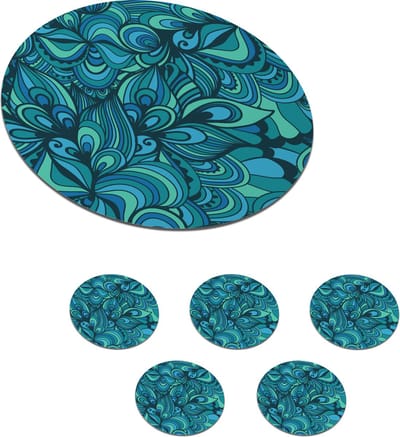 Onderzetters voor glazen - Rond - Design - Vintage - Blauw - Turquoise - 10x10 cm - Glasonderzetters - 6 stuks