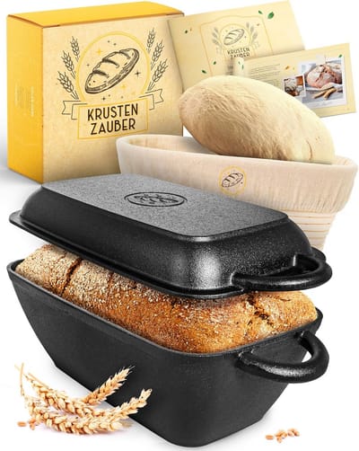 Gietijzeren braadpan - Broodbakpan deksel - Brood bakken thuis - Inclusief rijsmand - 28 cm - Zwart