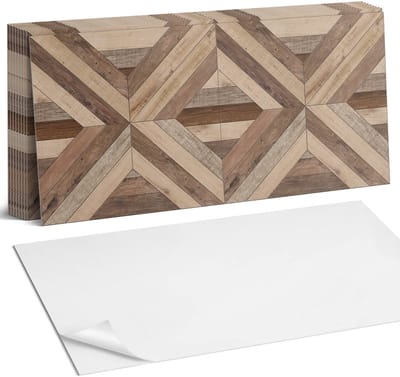 Coloray Plaktegels - Houten paneelpatroon Zelfklevende Wandtegels - 40 cm x 20 cm - Bruin Plaktegels - 10 stuks - Rechthoek PVC Tegels - Plaktegels Badkamer - Vloertegels Zelfklevend - Vinyl Tegels - Portugese Tegels