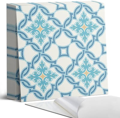Coloray Plaktegels - Arabesque-stijlpatroon Portugese Tegels - 30 cm x 30 cm - Turkoois Plaktegels - 9 stuks - Vierkant PVC Tegels - Plaktegels Keuken - Zelfklevende Vloertegels - Vinyl Tegels Zelfklevend - Zelfklevende Tegels