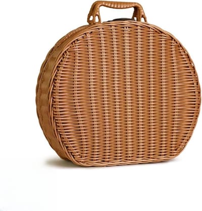 Stijlvolle Vintage Koffer en Rieten Opbergmand voor Kleding, Dekens en Handdoeken (Maat S: 17 x 11 x 20 cm)