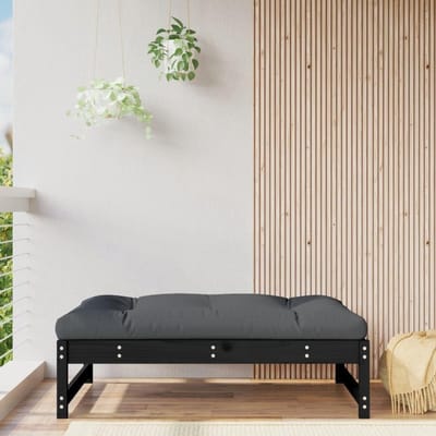 Voetenbank Tuin - Hocker Poef - Buiten Ontspannen - Massief Grenenhout - 120x80 cm - Zwart