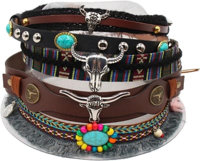 Dailygoods- Cowboy Hoedband Verstelbaar - 5 Stijlen - Multifunctioneel - Hoedaccessoires - PU-leer/Metaal - Voor Vrouwen/Mannen 56-58 cm