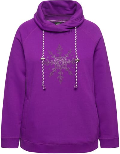 Ulla Popken - Dames - Sweatshirt ijsster opstaande kraag zakken lange mouwen - Donkerpaars - Maat 46+