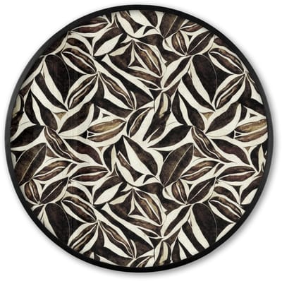 Poster in lijst Rond - Fotolijst 60x60 cm - Posters - Bruin - Bladeren - Patroon - Abstract - Ronde posterlijst zwart - Decoratie - Wanddecoratie woonkamer - Muurdecoratie slaapkamer