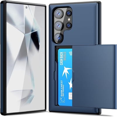 YPCd Hardcase Pasjeshouder Hoesje – Geschikt voor Samsung Galaxy S24 Ultra – Shockproof Backcover met Verborgen Kaartvak / Kaarthouder – Donkerblauw