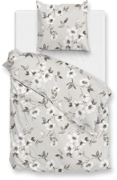 Zohome Ines Dekbedovertrek - Grijs - Eenpersoons - Dekbedhoes van 100% Katoen-Flanel - Bloemen - 140x220 + 1 sloop 60/70 cm - AW25