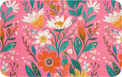 WC mat 80x50 cm - Antislip - Roze - Bloemen - Wit - Oranje - Toiletmat - Vloermat - Douchemat - Toilet tapijt - Toiletmatten