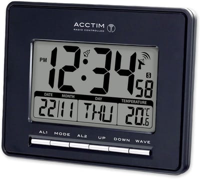Radiogestuurde Wekker - LCD Klok - Tijd Bijhouden - Dubbel Alarm - 164 cm Breed - Zwart
