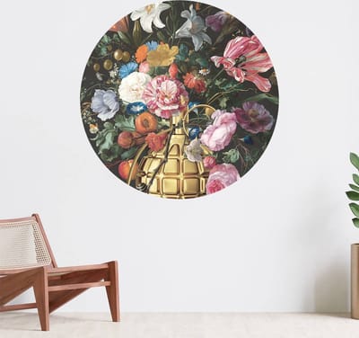 Muurcirkel zelfklevend behang - Flower Grenade - Wanddecoratie - 080cm behangcirkel - Ronde sticker voor aan de muur - Behangsticker verkrijgbaar in verschillende formaten
