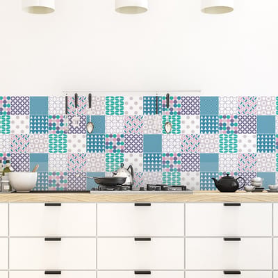 Tegelstickers voor de muur in keuken en badkamer - 9 Scandinavische cementtegelstickers, Praagse stijl - 9 stickers, 10x10 cm