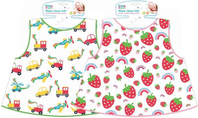 Set van 2 baby en peuter kliederschort slabbetje van pvc met aardbeien en autotjes XL formaat