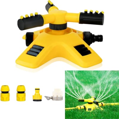 5-delige automatische sproeierset - 360 graden draaibaar - Irrigator - Sproeikop - 21*20,5*8 cm - Geschikt voor het besproeien van gazon en tuin - Geel