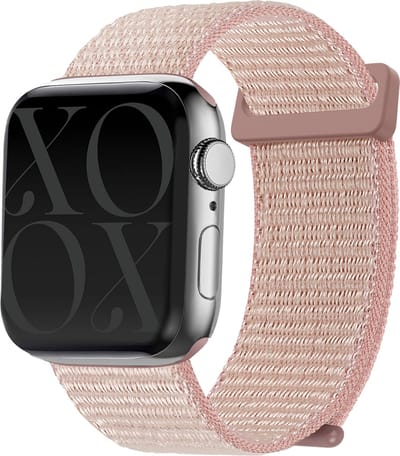 xoxo Wildhearts Nylon Band geschikt voor Apple Watch bandje - Series 1/2/3/4/5/6/7/8/9/10/SE - Roze - Nylon smartwatchbandje met klittenband - Stof iWatch bandje voor maat: 38mm / 40mm / 41mm / 42mm