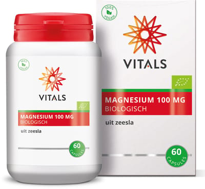 Vitals Magnesium Biologisch 100 mg - 60 capsules - mineralen. Biologische magnesium uit zeesla NL-BIO-01