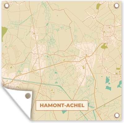 Tuin poster Harmont-Achel - Kaart - Vintage - Plattegrond - Stadskaart - 200x200 cm - Tuindoek