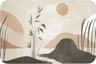 Badmat 90x60 cm - Antislip - Japandi - Landschap - Beige - Badmatten voor badkamer - Badkamermat - Douchemat - Badkamer mat