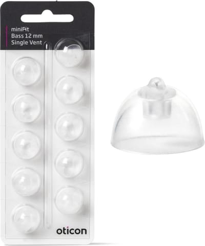 Oticon minifit BASS dome MAAT: 12 MM - SINGLE VENT. - Blister van 10 stuks - voor MiniRite luidspreker
