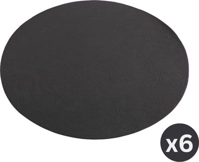 Placemat TROJA - SET/6 - ovaal - kunstleer - 33x45 cm, zwart