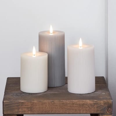 Set van 3 Geribbelde LED Kaarsen met Timer Grijs Batterij Binnen