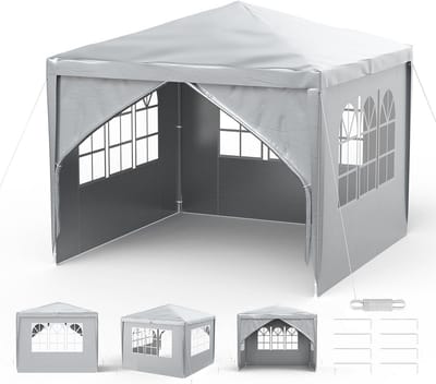 Vouwpaviljoen - Tuinpaviljoen Feesttent - Buitenfeesten Tuinfeesten - Waterdicht Met Zijwanden - 3x3 Meter - Grijs