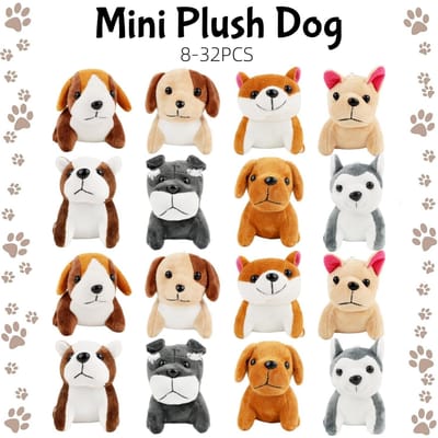 8-32 Stuks Mini Pluche Honden Bulk 12cm Puppy Knuffeldieren Zachte Leuke Kleine Honden Voor Verjaardagsfeestjes Bedankjes Babyborrels Goodie Bags beige