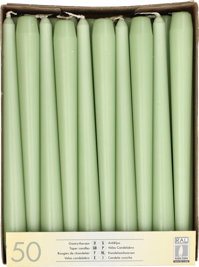 Conpax Candles Dinerkaarsen/kandelaar kaarsen Mega Pack - 50x stuks - jade groen - 25 cm - Tafelkaarsen