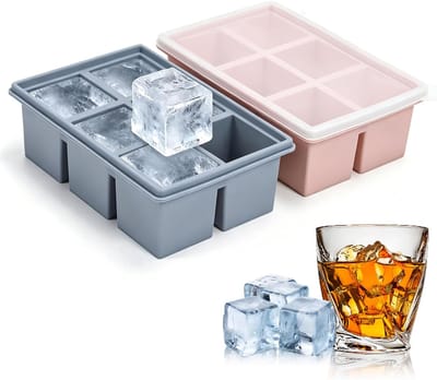 Thijox - 2 Stuks Siliconen IJsblokjesvormen met Deksel - Grote IJsblokjes van 5 cm - Perfect voor Whisky, Cocktails, Vruchtensappen - Roze en Blauw
