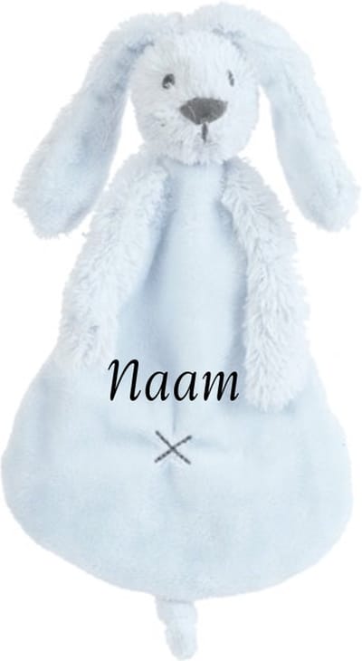 Happy Horse Konijn Richie Knuffeldoekje met naam Baby Blue - Knuffeldoekje met naam - Gepersonaliseerd geborduurd kraamcadeautje