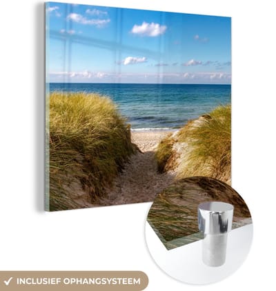 MuchoWow® Glasschilderij 90x90 cm - Schilderij acrylglas - Strand - Wolken - Duitsland - Foto op glas - Muurdecoratie woonkamer - Wanddecoratie slaapkamer - Schilderijen