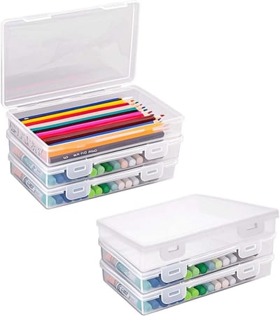 Stapelbare pennenbakken met deksel - 6 stuks transparant plastic opbergset