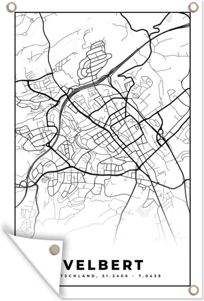 Muurdecoratie Kaart - Velbert - Plattegrond - Stadskaart - 120x180 cm - Tuinposter - Tuindoek