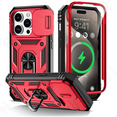 Coque pour iPhone 15 14 13 12 11 Pro XS Max XR 8 7 Plus, glissière de caméra, Protection blindée de qualité militaire, housse d'armure rotative à 360 degrés iPhone 13 Pro red
