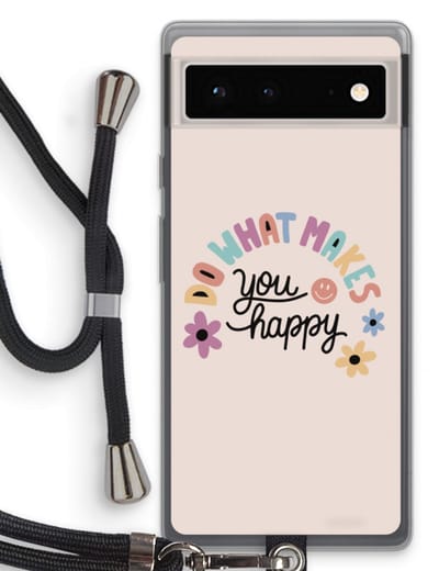Case Company® - Hoesje met koord geschikt voor Google Pixel 6 hoesje met Koord - Happy days - Telefoonhoesje met Zwart Koord - Bescherming aan alle Kanten en Over de Schermrand