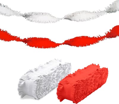 Folat versiering feest slingers - combi set - rood en wit - 24 meter - crepe papier - feestartikelen