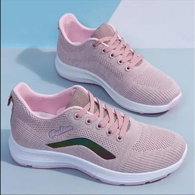 Dames Flying Woven Sportschoenen Lente en Herfst Mesh Ademende Casual Schoenen Antislip Lichtgewicht Hardloopschoen 35 roze