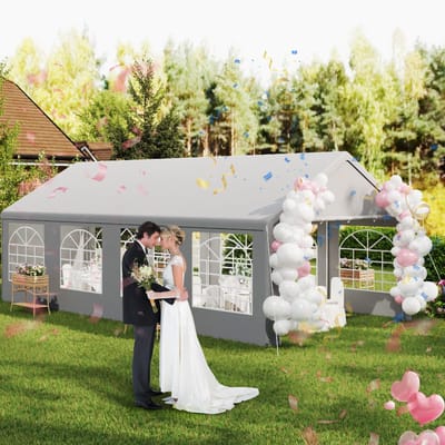 ACXIN Partytent 4x8 m Grijs UV‑bescherming Waterdicht Tuinpaviljoen Feesttent