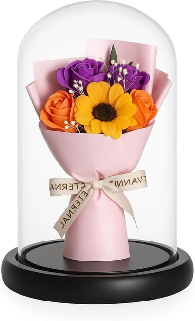 Boeket in Koepel - Gedroogde Bloemen - Woondecoratie - Handgemaakt Ontwerp - 17cm Hoog - Meerkleurig