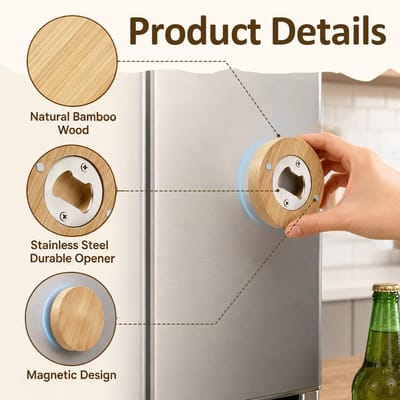 Thijox - 20 Stuks Houten Bierflesopeners met Magneet, Ronde Roestvrij Stalen Flesopener, Draagbaar en Duurzaam voor Feesten, Bruiloften, Restaurants e