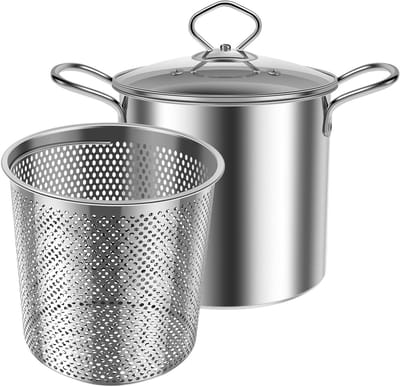 Friteuse met Mand - Frituurpan Frituurcontainer - Thuis Frituren - Roestvrij Staal - 35 Liter - Zilver