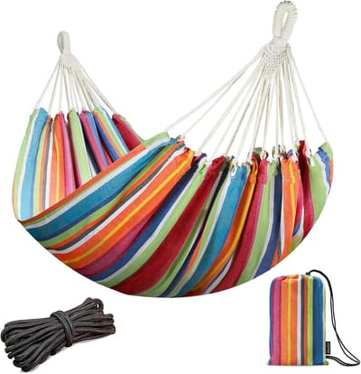 Extra Large Dubbele Hangmat 220 x 150 cm - Draagbare Katoenen Hangmat voor Tuin en Balkon - 200 kg Draagvermogen