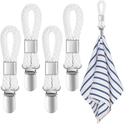 Towel Clips voor het Ophangen van Handdoeken, Keukenhanddoek Houders met Lussen - Set van 4 Stuks in Wit, Ideaal voor Camping en Thuisgebruik