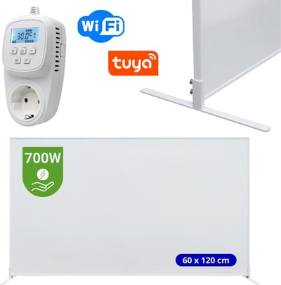 VH verplaatsbaar infrarood paneel compleet met thermostaat - 60 x 120 cm - 700 watt - Wifi en programmeerbaar - Lichtgewicht