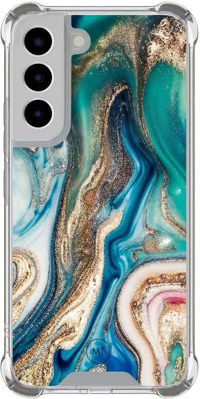 Hoesje (shockproof) geschikt voor Samsung Galaxy S22 - Magic marble - Extra sterke case - TPU/polycarbonaat - Marmer - Multi, Groen, Transparant