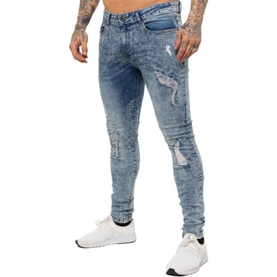 Enzo | Heren Skinny Stretch Ripped Jeans - Lichtblauw