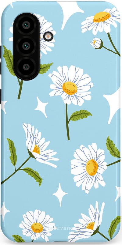 Casetastic hoesje geschikt voor Samsung Galaxy A36 / Samsung Galaxy A56 - Dubbellaagse bescherming - Margrietjes in de Wind - Fashion Case - Lichtblauw Wit Groen