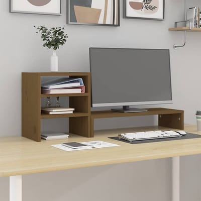 vidaXL - Monitorstandaard - 81x20x30 - cm - massief - grenenhout - honingbruin
