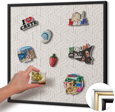 Wallfluent - Romig Magneetbord met Patronen - 50 cm x 50 cm - Magneetbord met Zwarte Frame - Regelmatig lineair patroon - Magneetbord voor Foto's en Notities - Magnetisch Bord Foto Bevestiging - Magneetbord voor Reissouvenirs